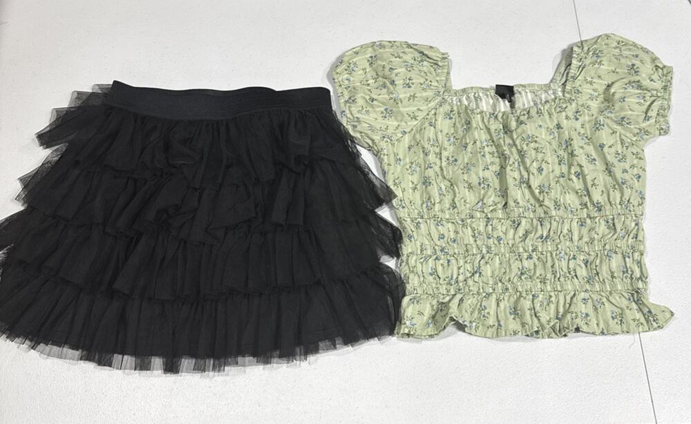 Girls Clothes Art Class Green Floral Top & Epic Threads Tiered Skirt Girls XL